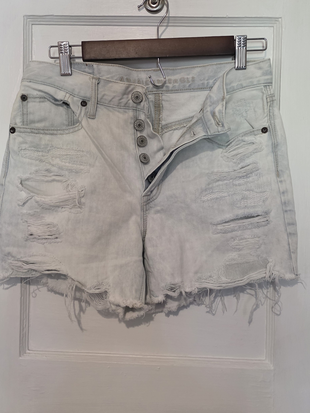 American Eagle Outfitters Light Gray Distressed Denim Shorts